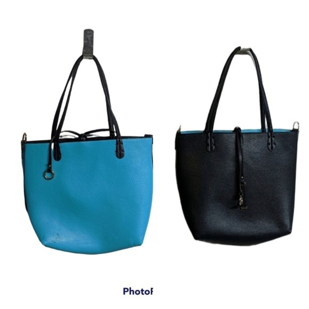 Reversible Shoulder Tote Bag Beach Boating Summer Blue Turquoise / Navy